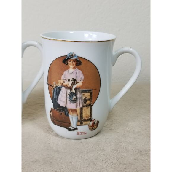 Norman Rockwell Coffee Mug Tea Cup 1981 Gold Trim 4 1/4" Drinkware 10oz x2 - Picture 3 of 12
